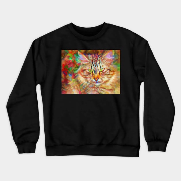 Colorful Cat in Abstract Crewneck Sweatshirt by jillnightingale
